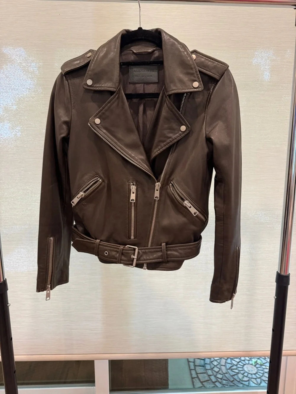ALLSAINTS Balfern Leather Biker Jacket Dark Olive-Brown Moto Jacket - RARE COLOR - Picture 3 of 13